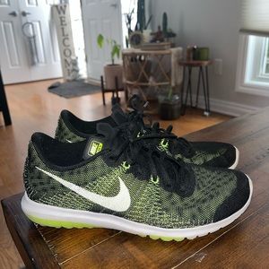 Neon black running shoes